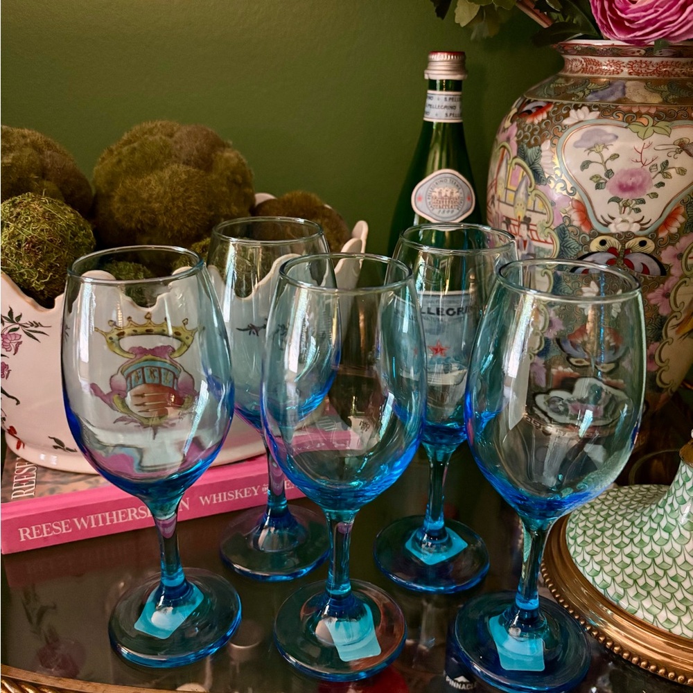 Vintage Set of 5 Cristar Blue Wine Glasses